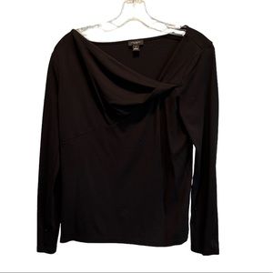 Ann Taylor Factory Black Long Sleeved Asymmetrical Blouse Size Medium